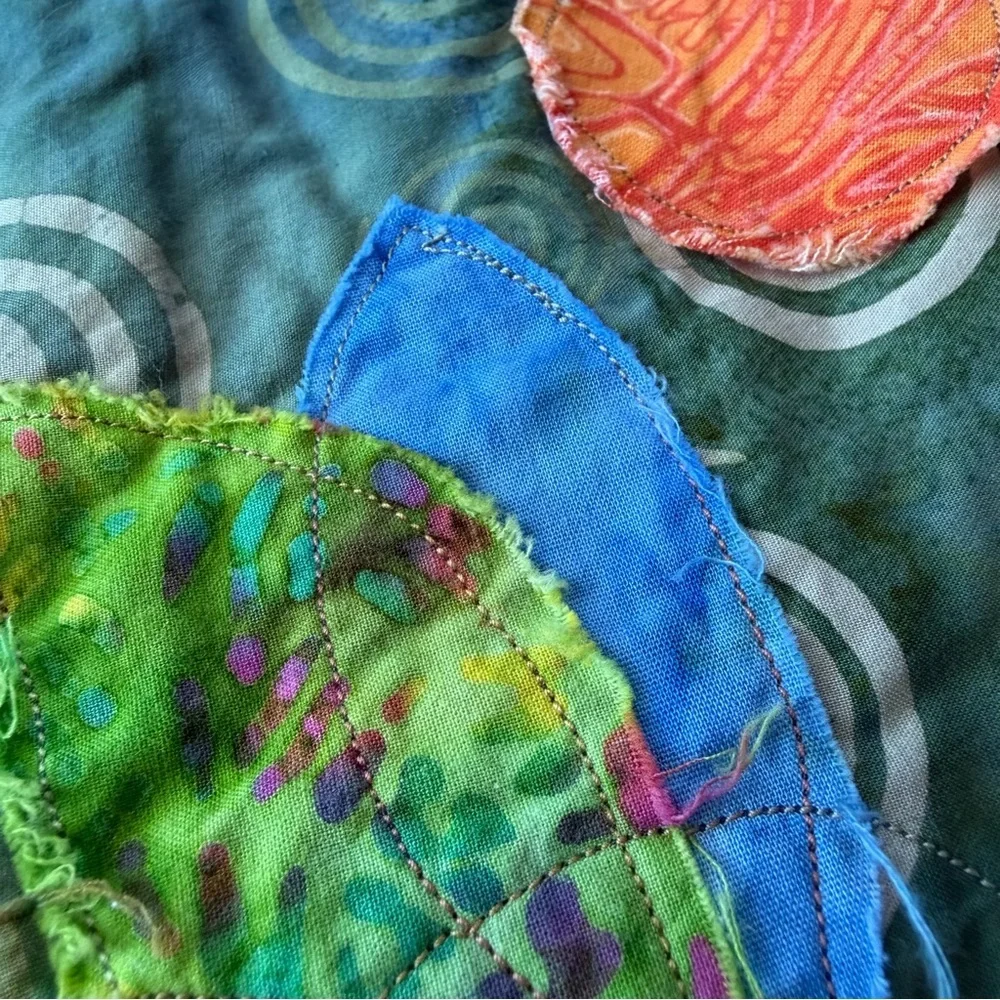 Vintage Folk Art Tree Applique Quilt Wall Hanging 39x53 Boho Fiber Art Handmade